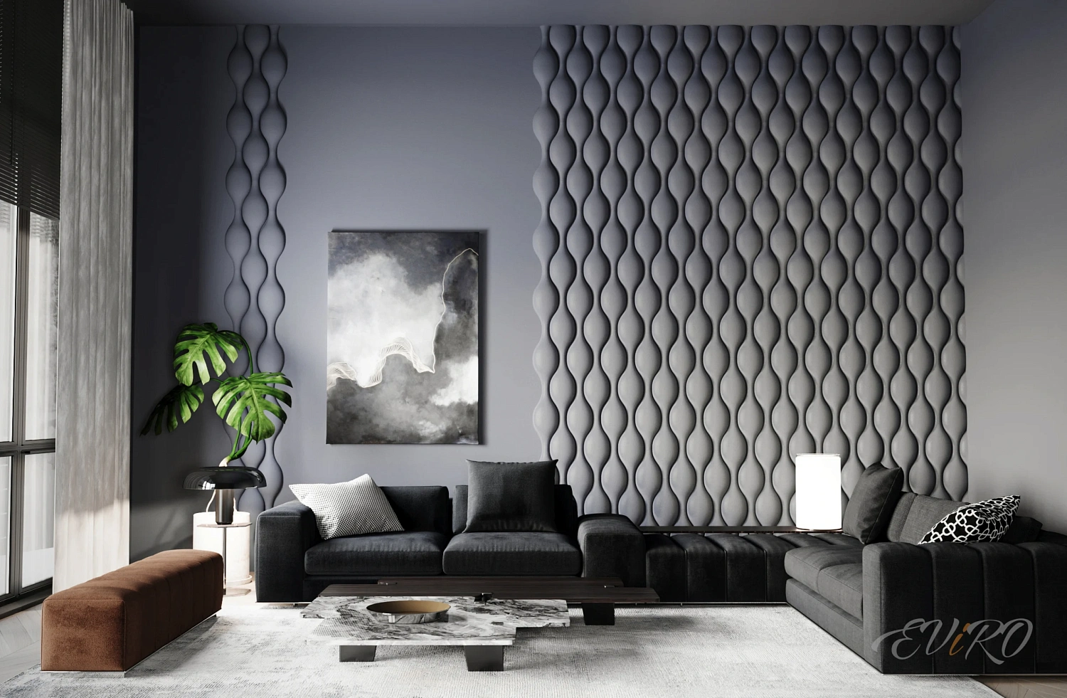 Вариант 2. Оформление зоны гостиной 3D панелями